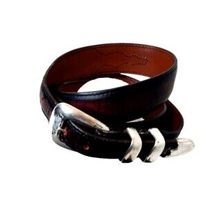 Vtg Pinto Ranch Mens Size 46 Genuine Goatskin Dark Brown Belt Hand Made in USA